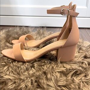 Classic Ankle-Strap Block Heel Sandal in Nude